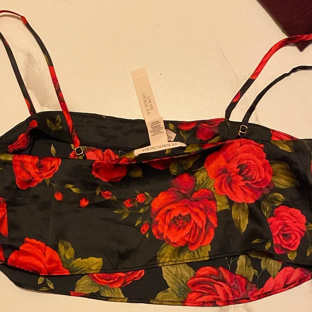 Victoria's Secret Black and Red Floral Satin Lingerie - Picture 2 of 5